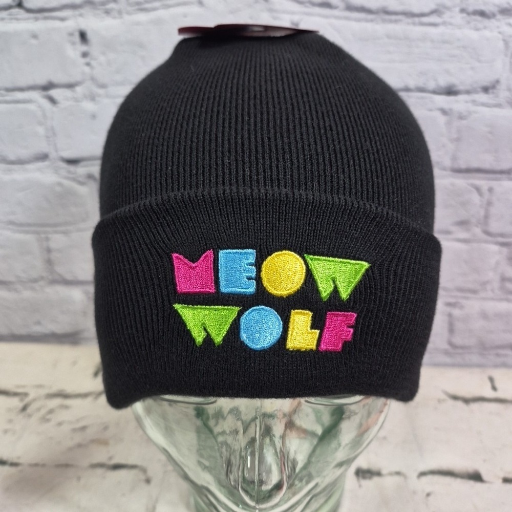 Meow Wolf Cuff Beanie Adult One Size Black Neon Logo Ski Cap New With Tags